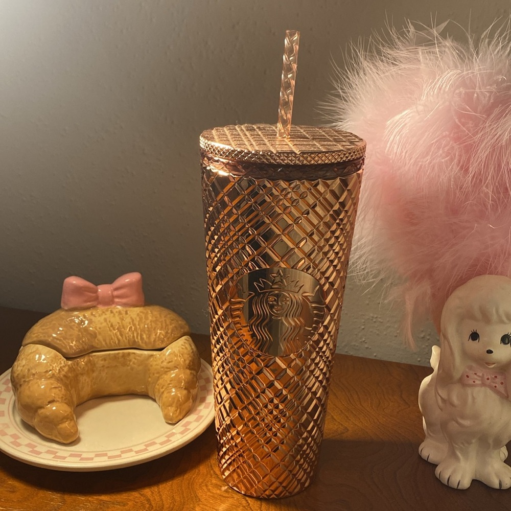 Starbucks Holiday Metallic Mirror Rose Gold Jeweled Tumbler 24 oz